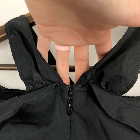 J.Crew Women's Size 8 Black Halter Cold Shoulder 3/4 Sleeve 100% Cotton Blouse - Picture 12 of 12